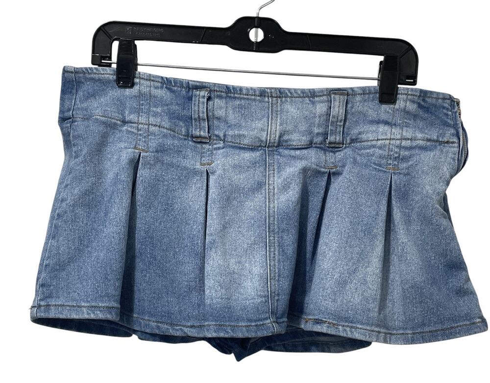 Almost Famous Blue Denim Pleated Skort Y2K Micro Mini Skirt Mall Girl Size Large